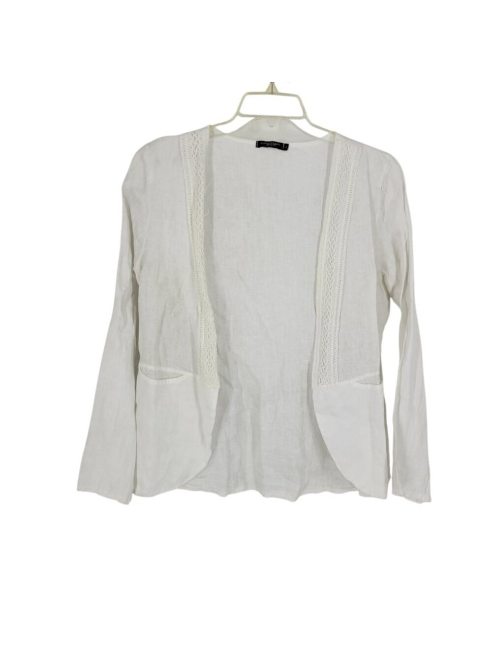 Lungo L'Arno L 100% Linen Jacket White Crochet Lace Lagenlook Boho Italy